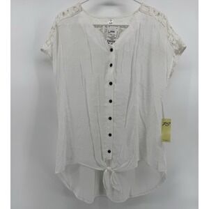 Per Seption Concept Women's Top Blouse Ivory Button Up Size L NWT